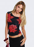 Prema One Shoulder Top Black Floral