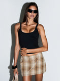 Cherice Sequin Mini Skirt Beige Plaid