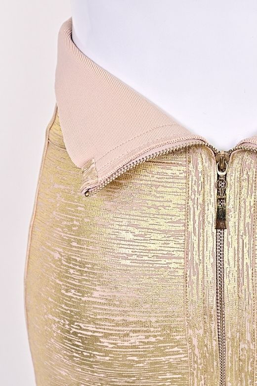 High Waist Leather Pencil Skirt Mini Length Gold