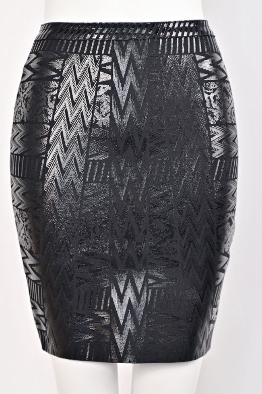 High Waist Metallic Leather Mini Skirt Classic Black