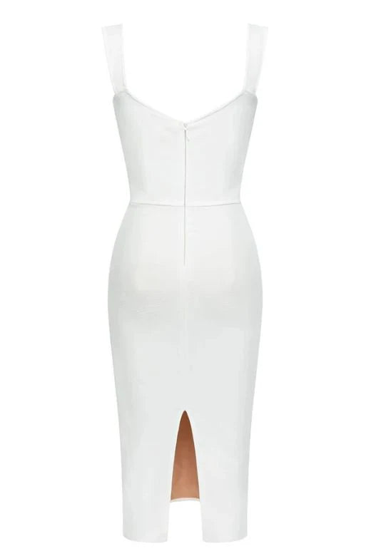 Marilyn Bodycon Wrap Midi Dress White Pearl