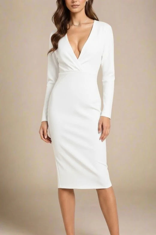 Blaire Long Sleeve Bandage Dress White Pearl