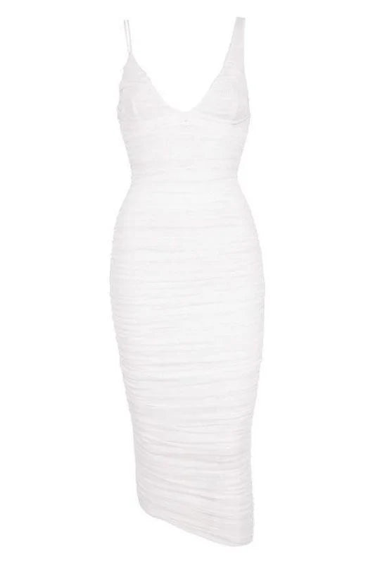 Adele Bodycon Wrap Midi Dress White Pearl