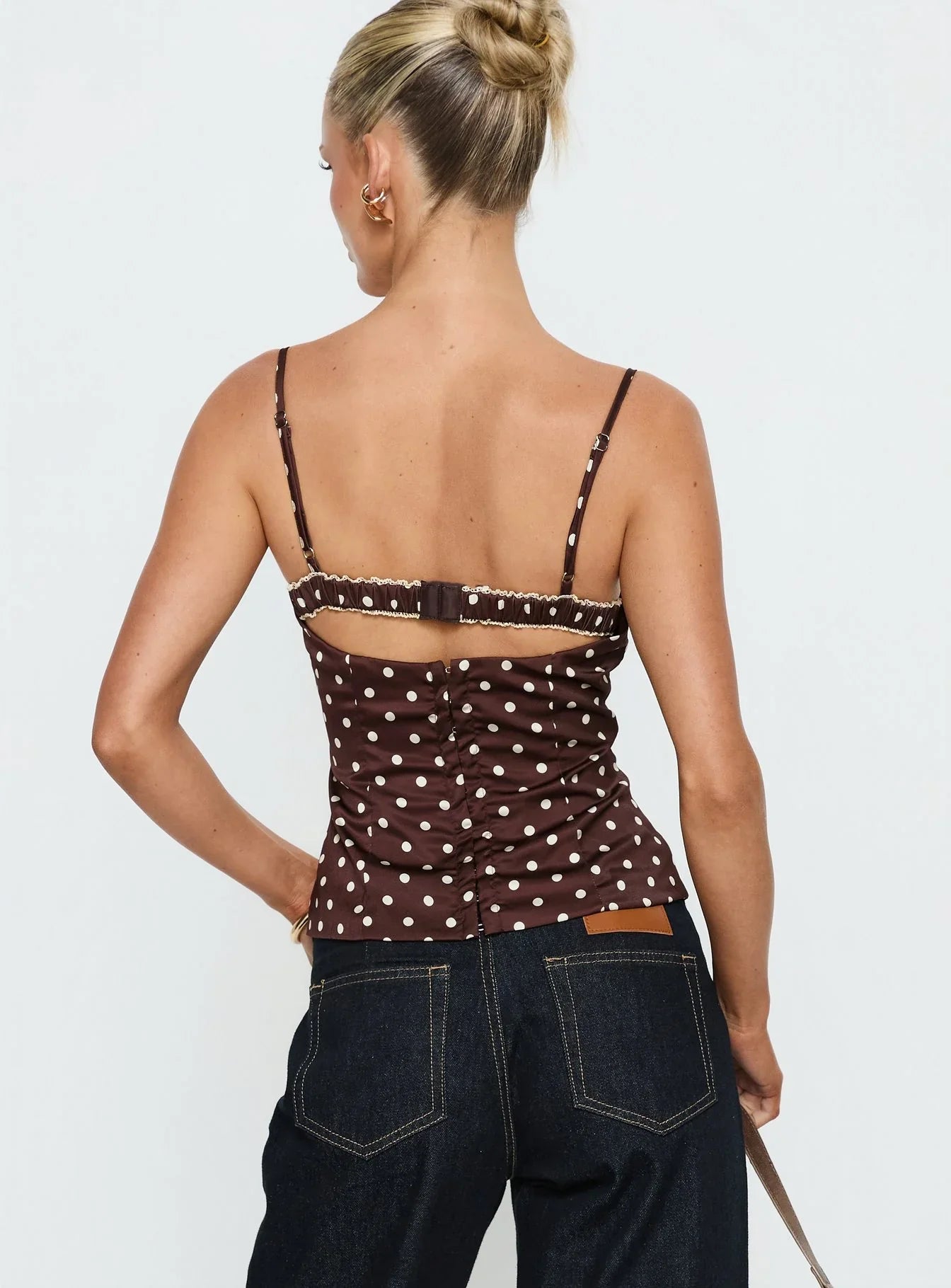Renaissance Corset Lace Top Brown Polka