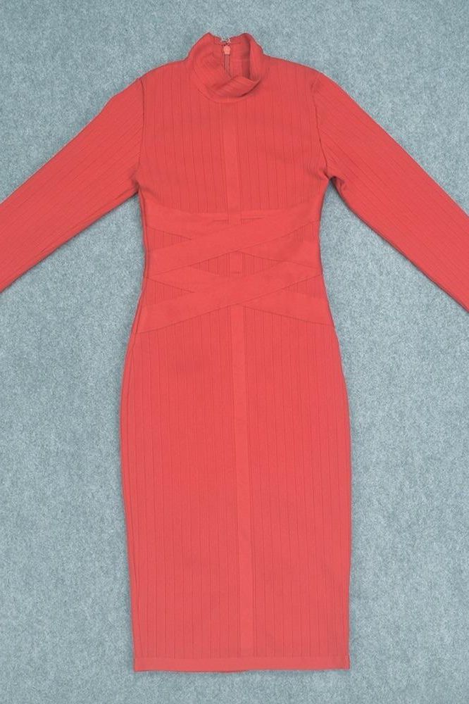 Jane Long Sleeve Bodycon Midi Dress Lipstick Red Sale