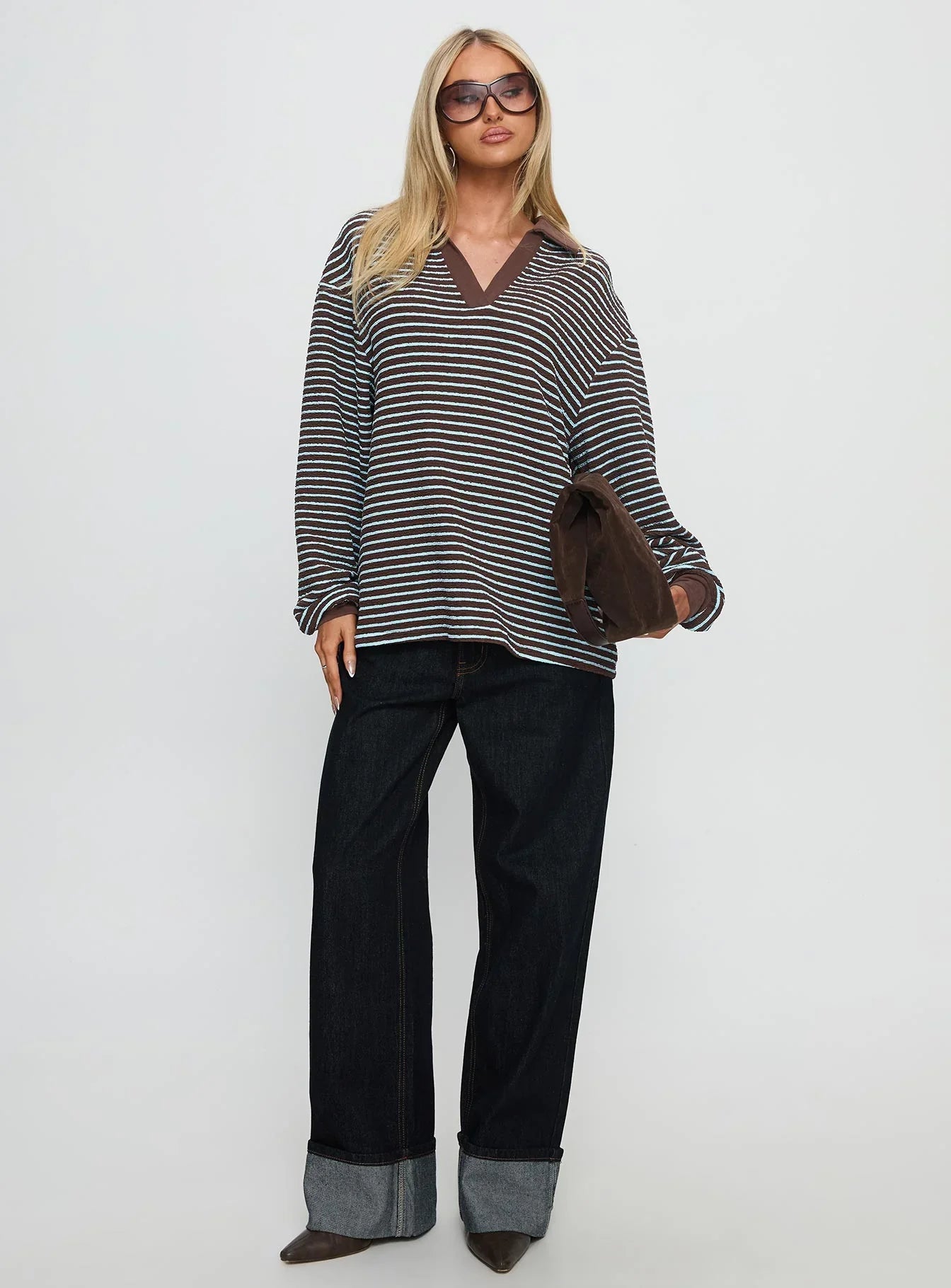Rigbys Collared Jumper Brown Blue Stripe
