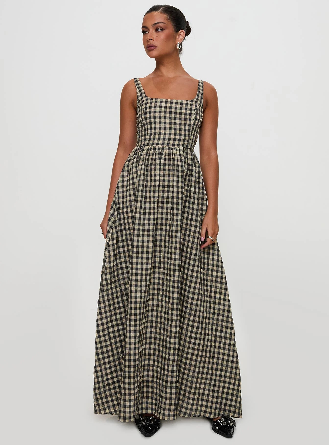 Cartmel Check Maxi Dress Black Cream Tall