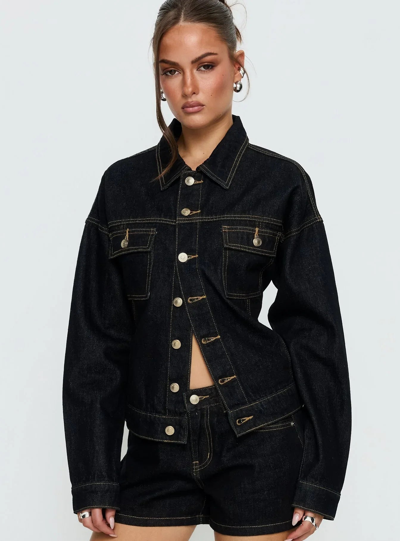 Caresse Cinched Denim Jacket Raw Denim