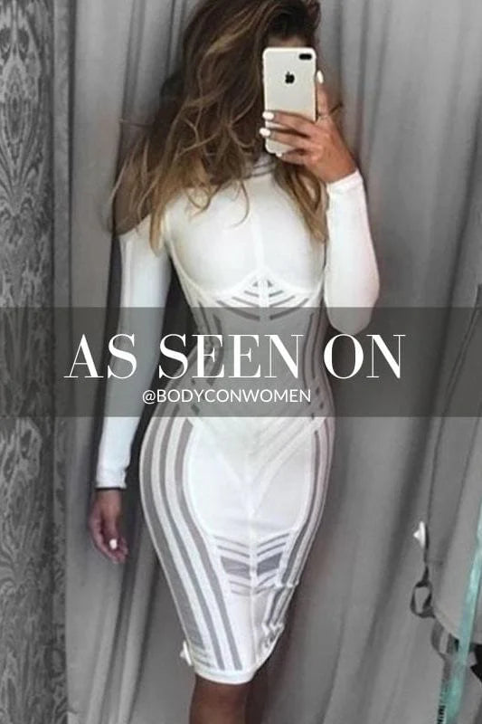 Amelia Long Sleeve Bandage Dress White Pearl Sale