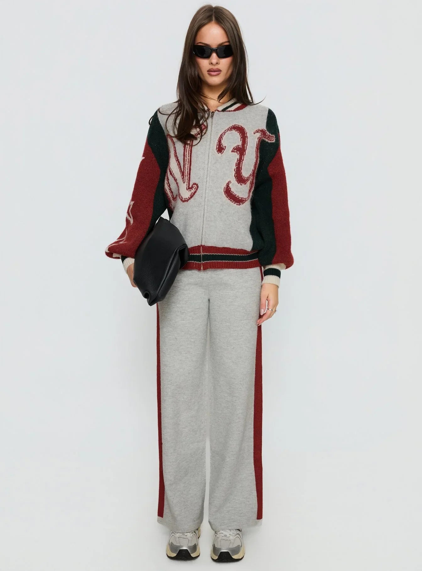 Brandyce Straight Leg Knit Pants Grey Red