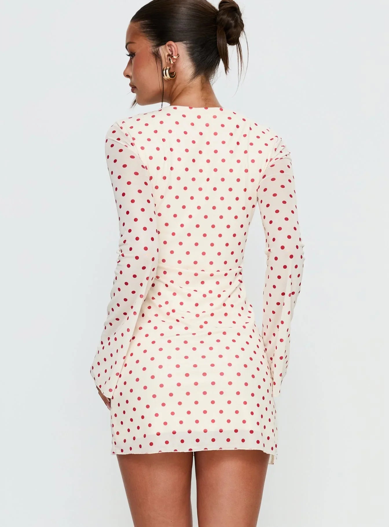 Nyxia Long Sleeve Mini Dress Cream Red Polka