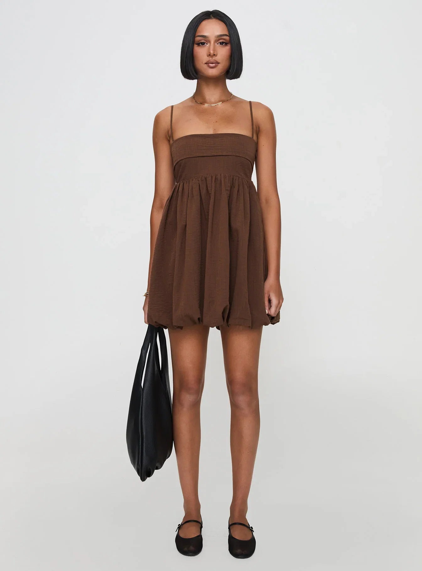 Layken Bubble Hem Mini Dress Chocolate Tall