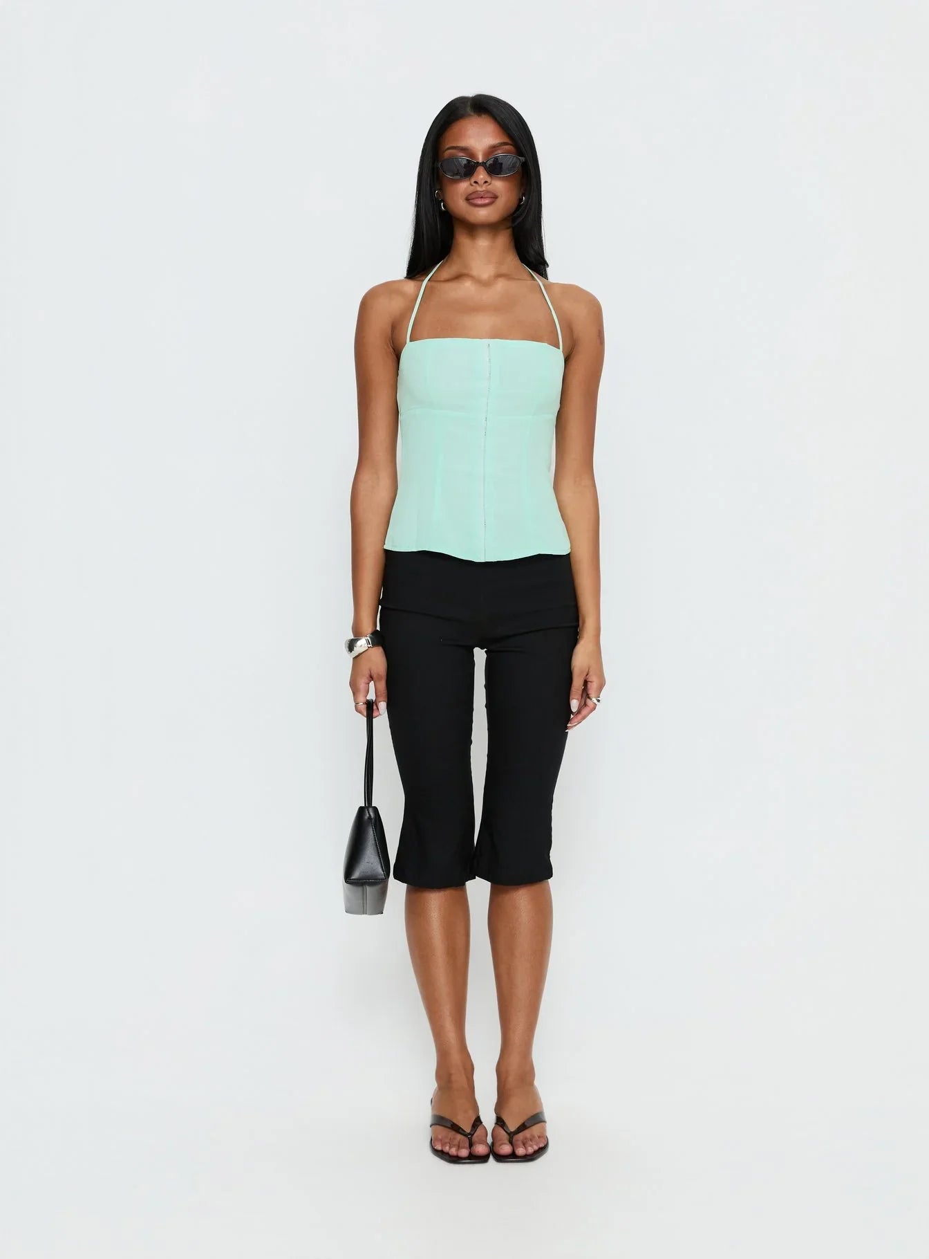 Delamere Tie Neck Top Aqua