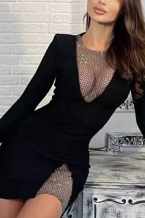 Sofie Long Sleeve Bodycon Mini Dress Classic Black Sale