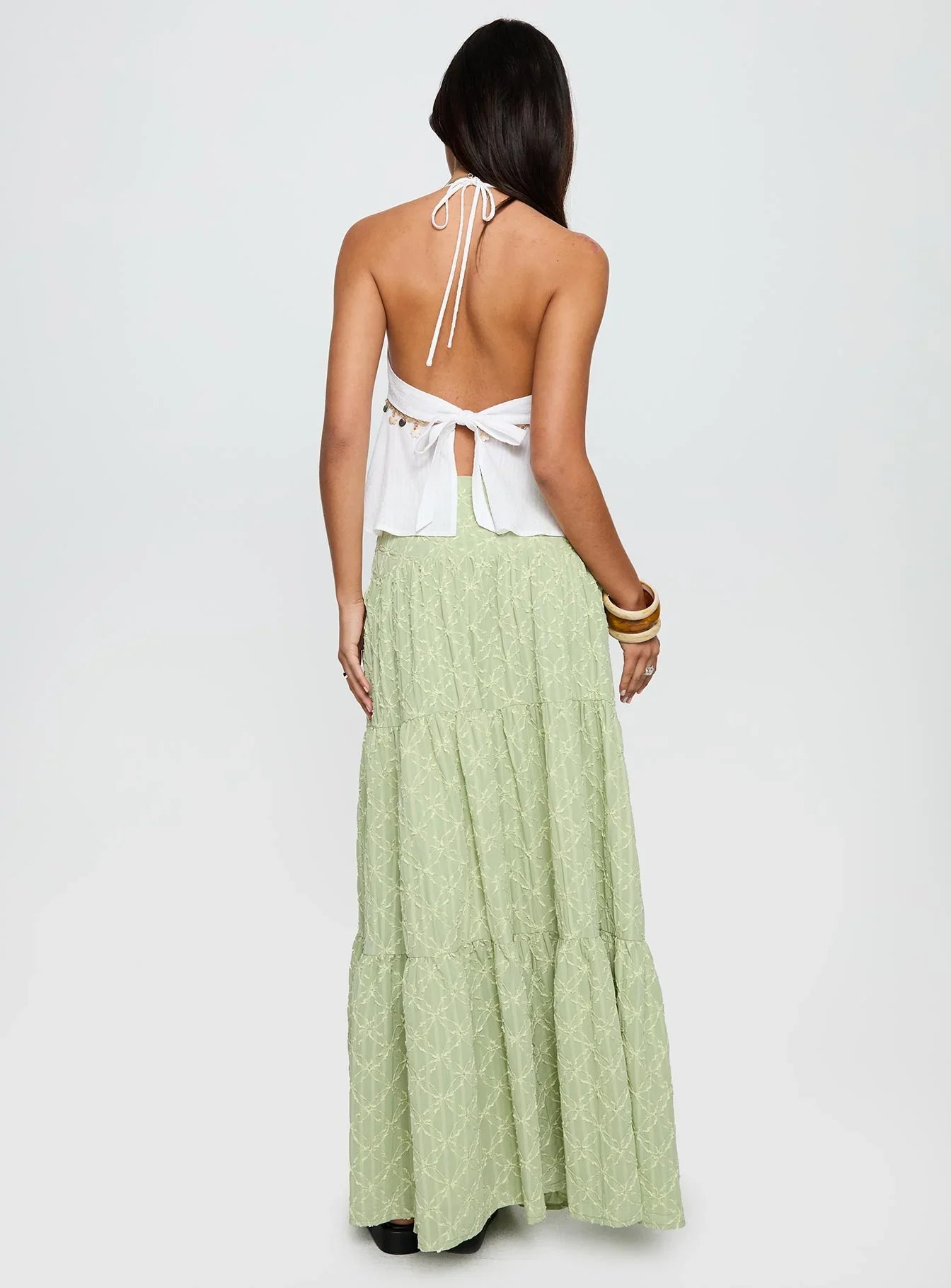 Silver Soul Embroidered Maxi Skirt Sage