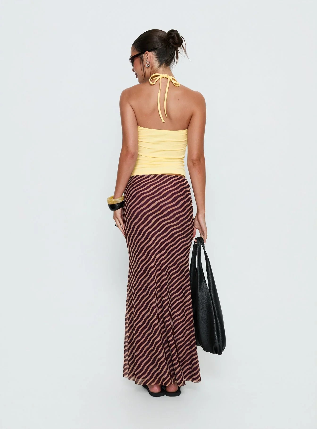 Caviar Tie Maxi Skirt Brown Stripe