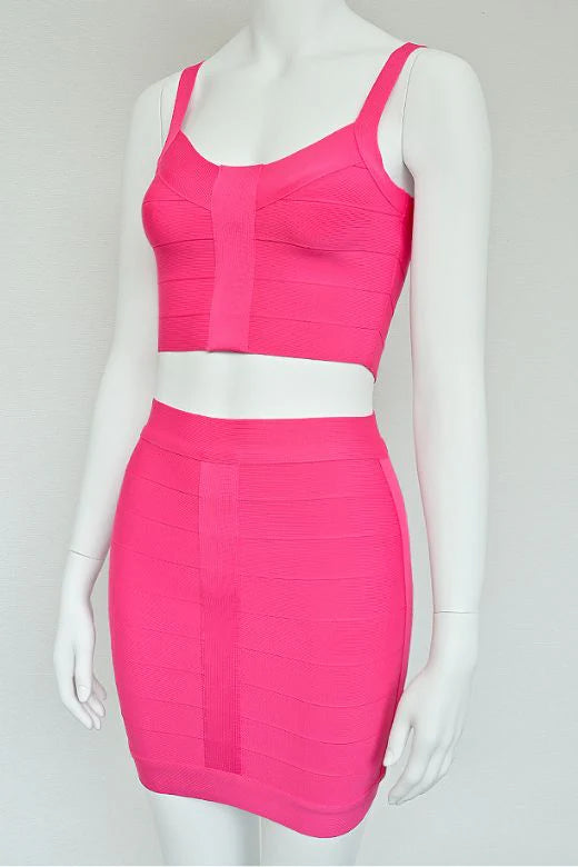 India Bandage Top and Mini Skirt Set Hot Pink