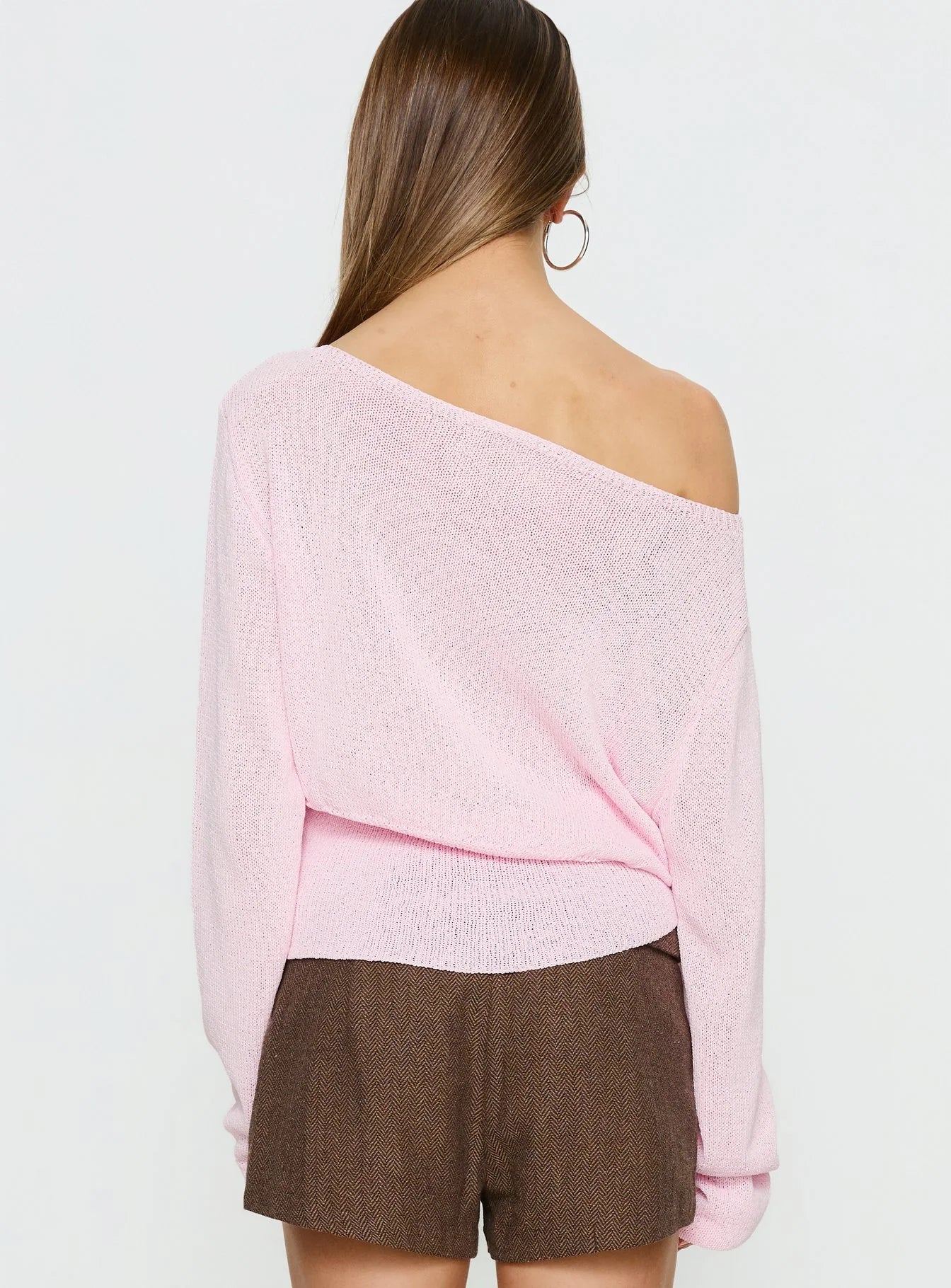 Xaria Off Shoulder Knit Sweater Pink