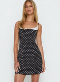 Renaissance Corset Lace Mini Dress Black / White Polka Dot