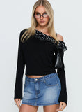 Sariya Long Sleeve Ruffle Top Black / Polka