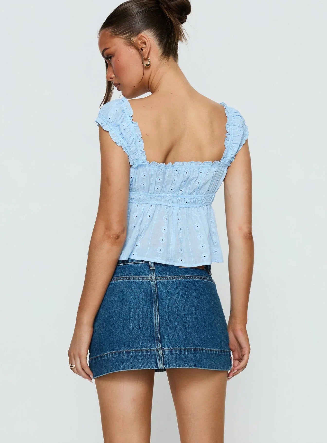 Warna Low Rise Denim Mini Skirt Mid Blue Wash