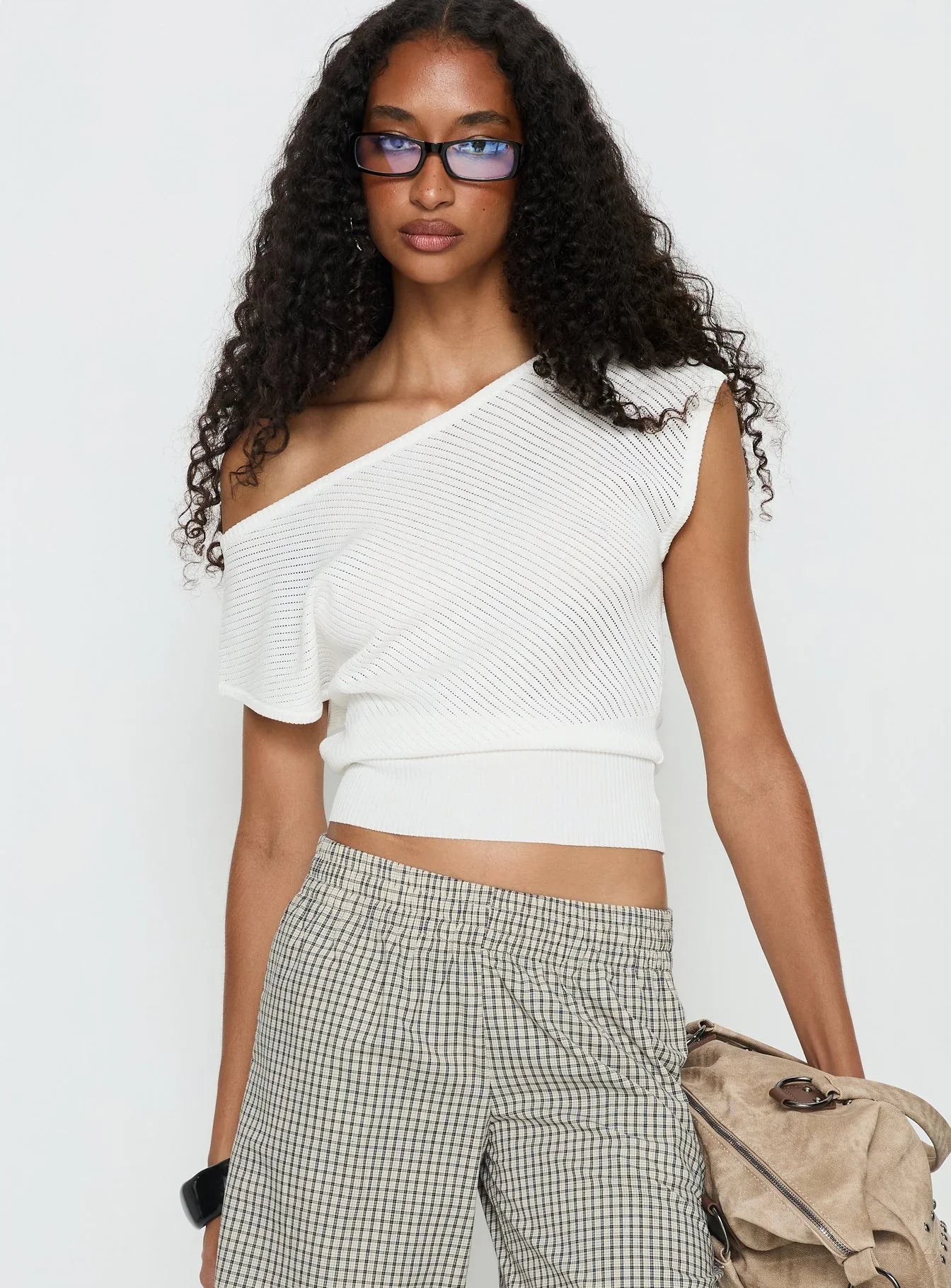 Cloud Tempo Boat Neck Cinched Knit Top White
