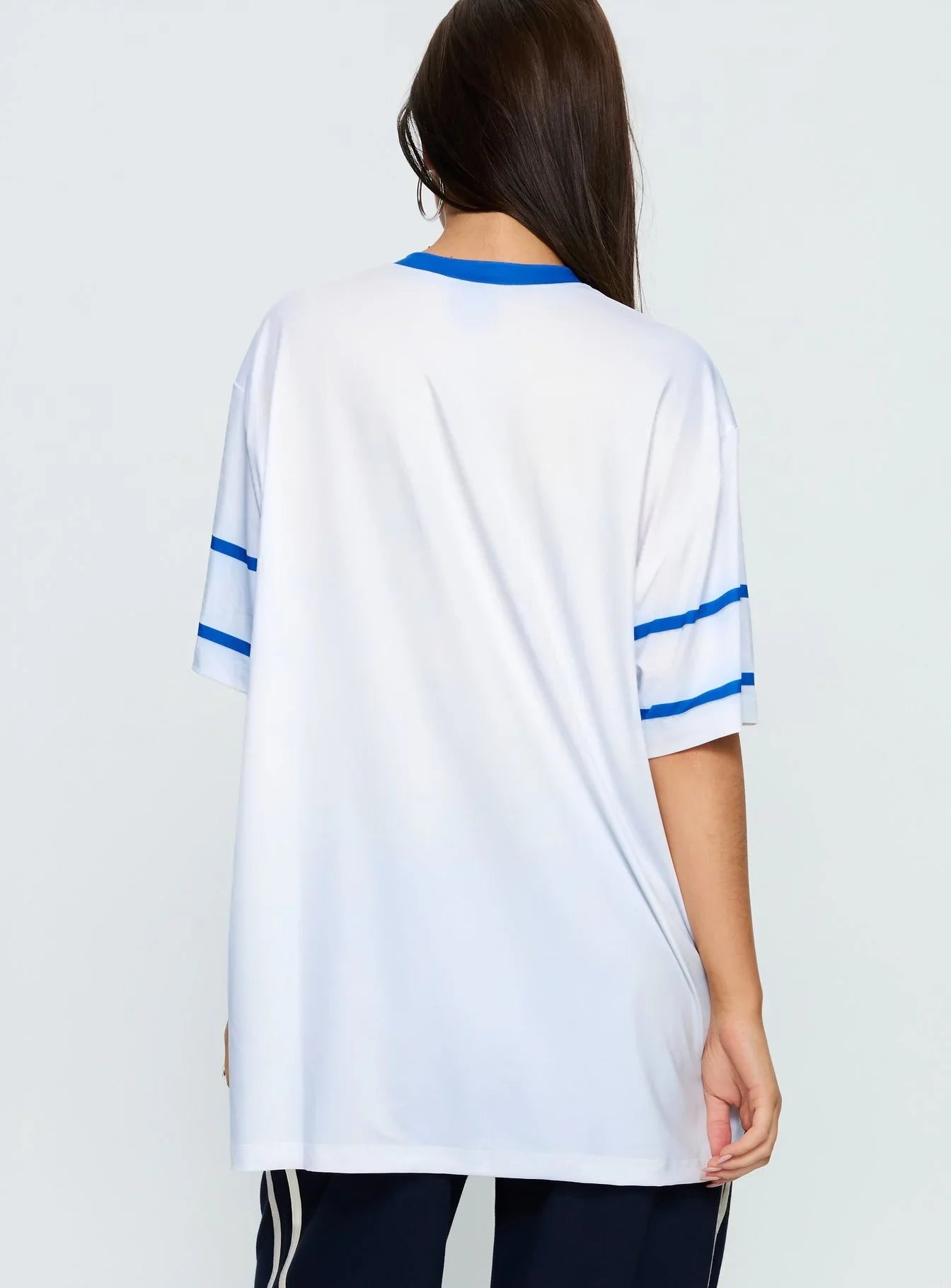 97 Sportstar Oversized Jersey Graphic Top White Blue
