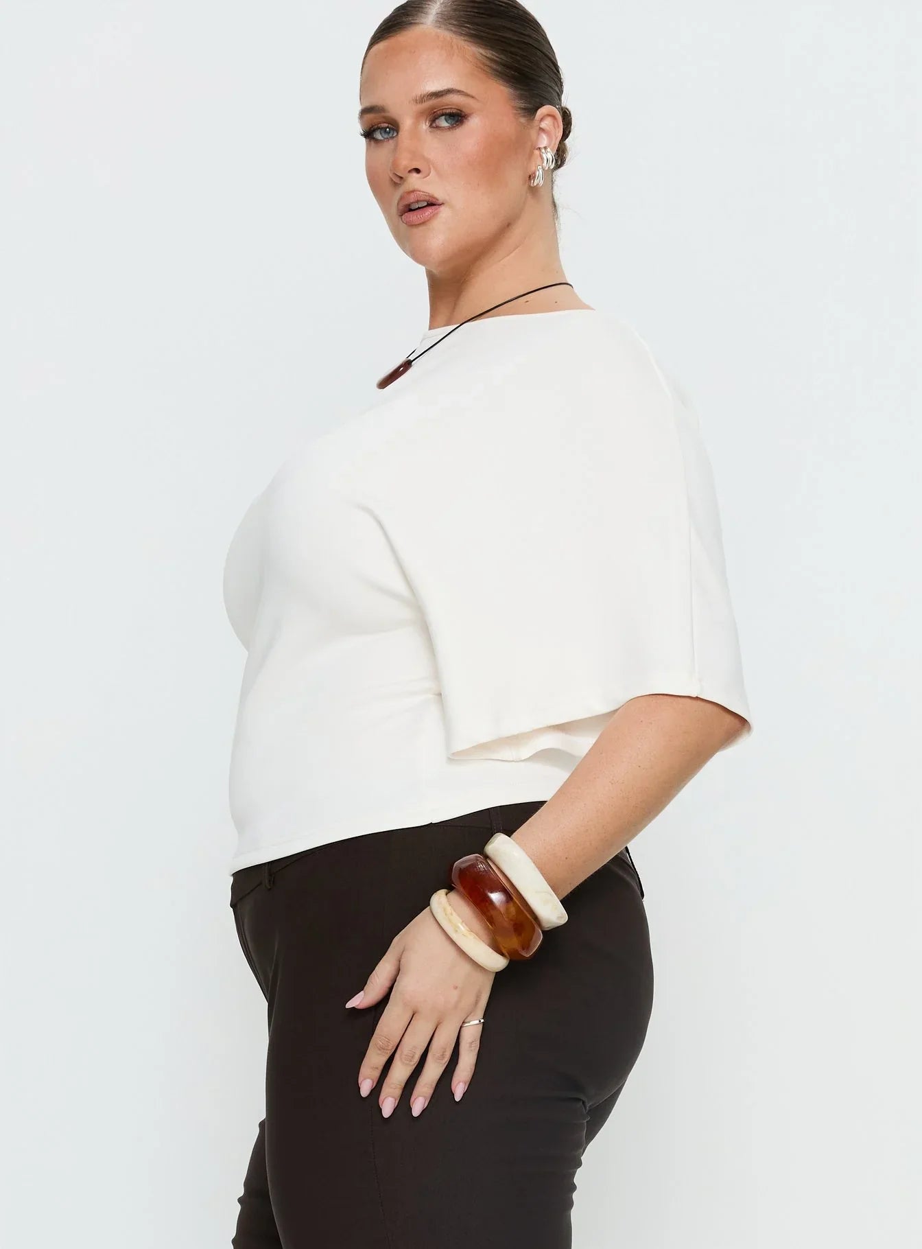 Arazia Cinched Short Sleeve Top White Curve