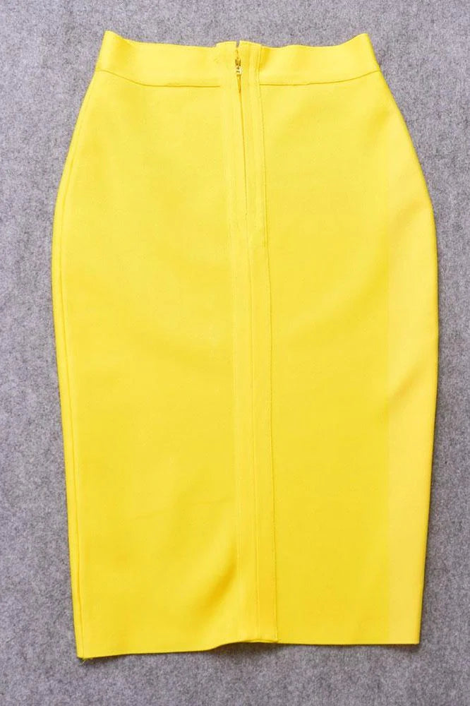 Pencil High Waist Bandage Knee Length Skirt Sun Yellow