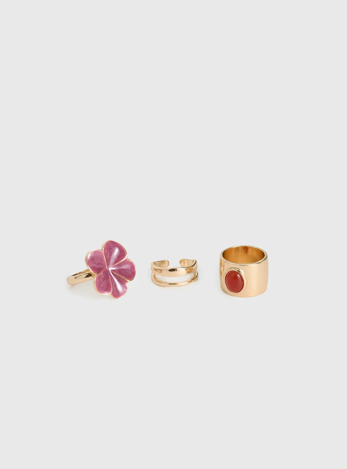 Rosellah Ring Set Gold Pink