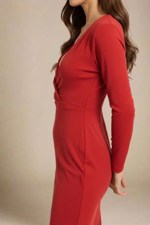 Blaire Long Sleeve Bandage Dress Lipstick Red