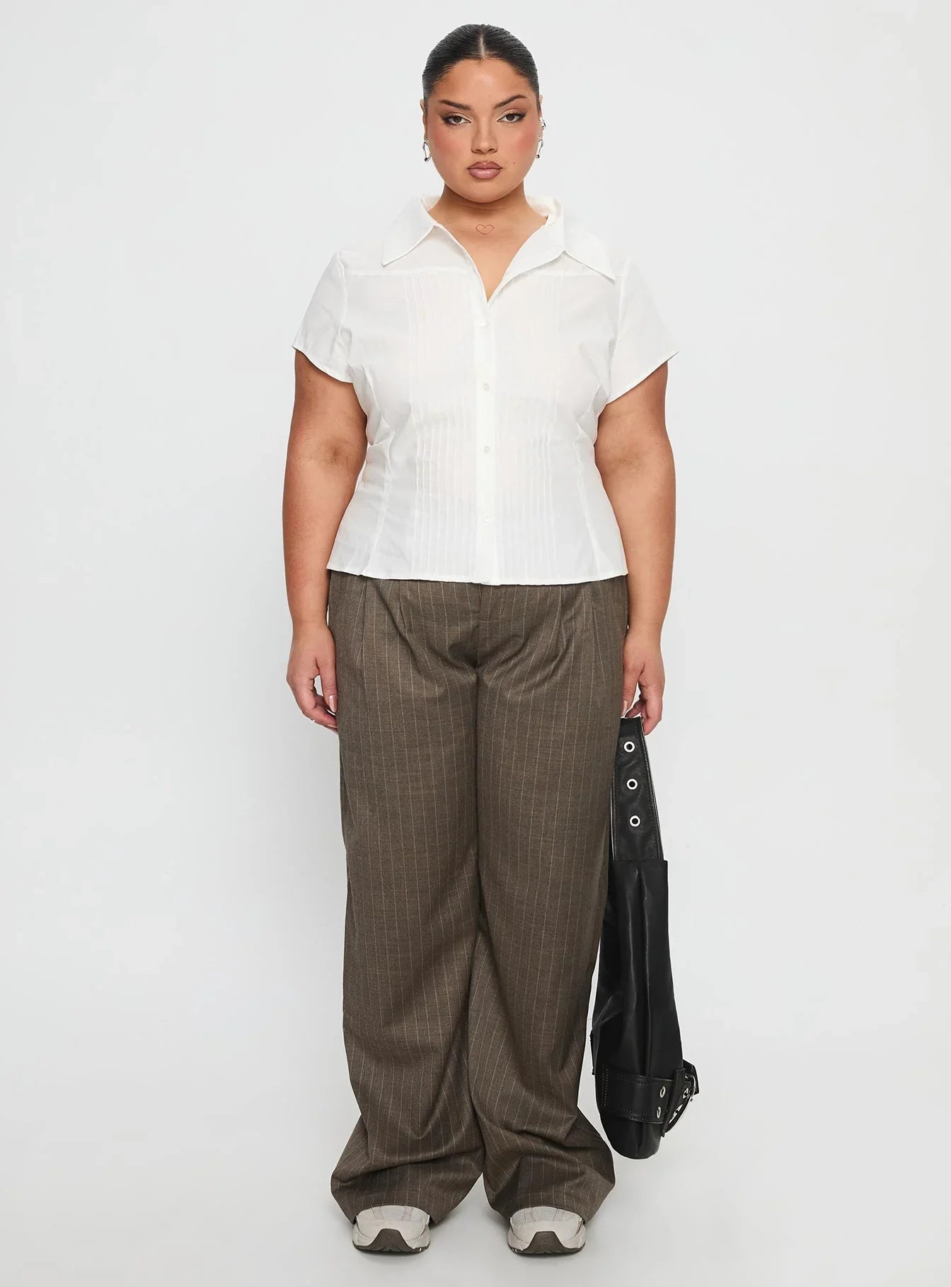 Akiyo Button Up Blouse Top White Curve