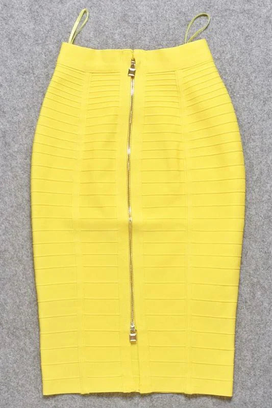 Pencil Bandage Knitted Knee Length Skirt Sun Yellow