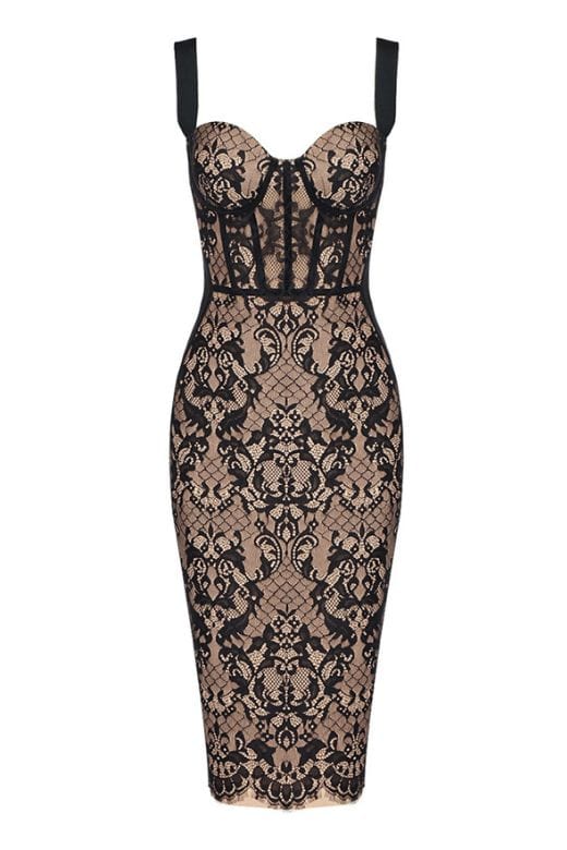 Genevieve Bodycon Lace Midi Dress Classic Black Sale