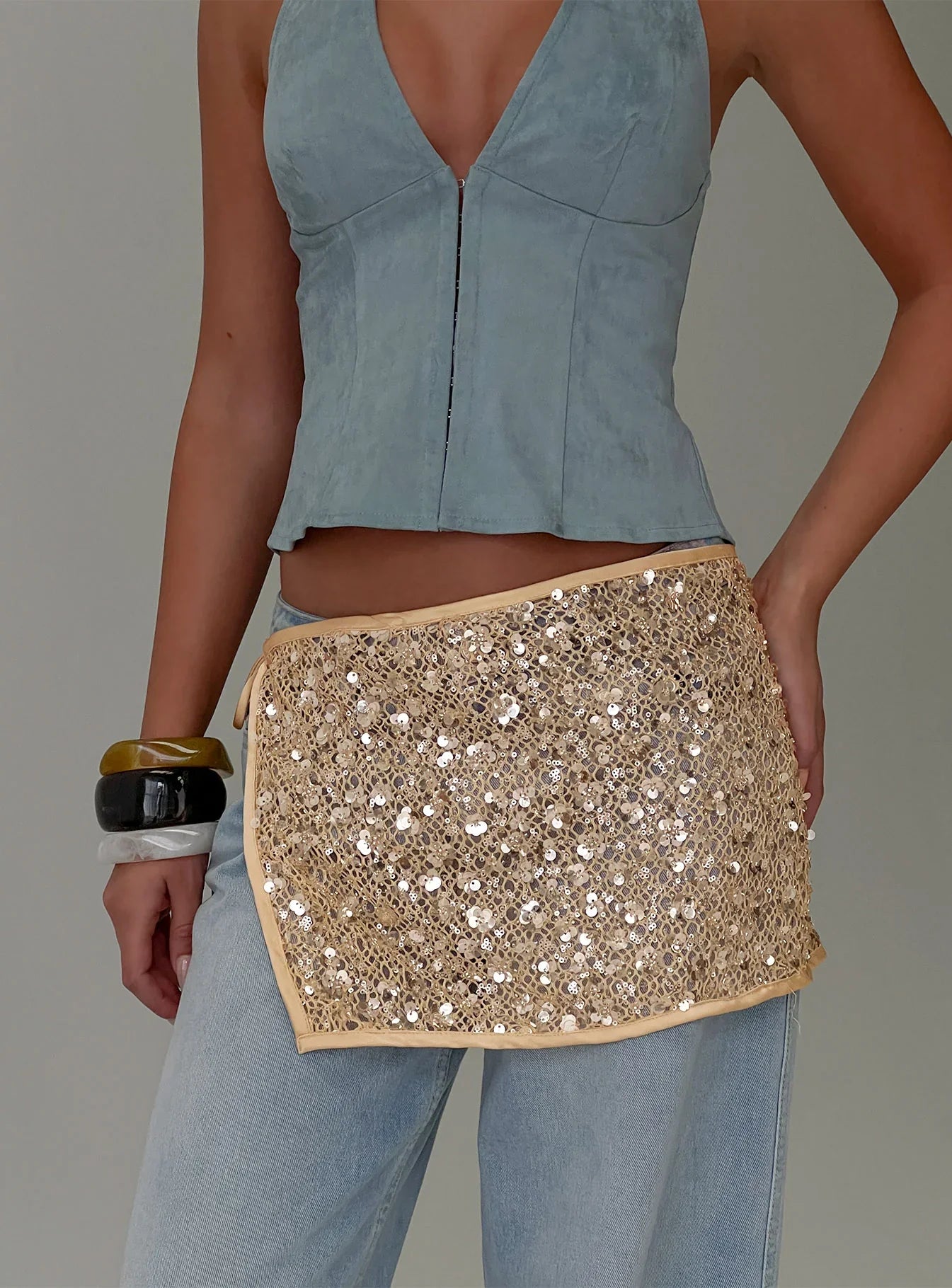 Sonique Sequin Crochet Sarong Gold