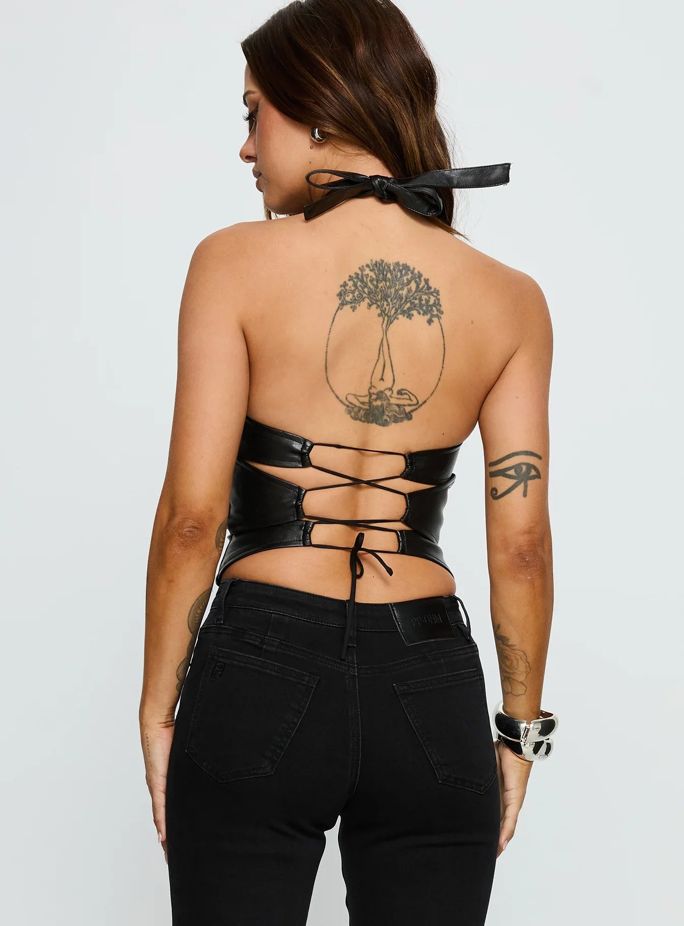Treat You Better Ring Detail Faux Leather Top Black