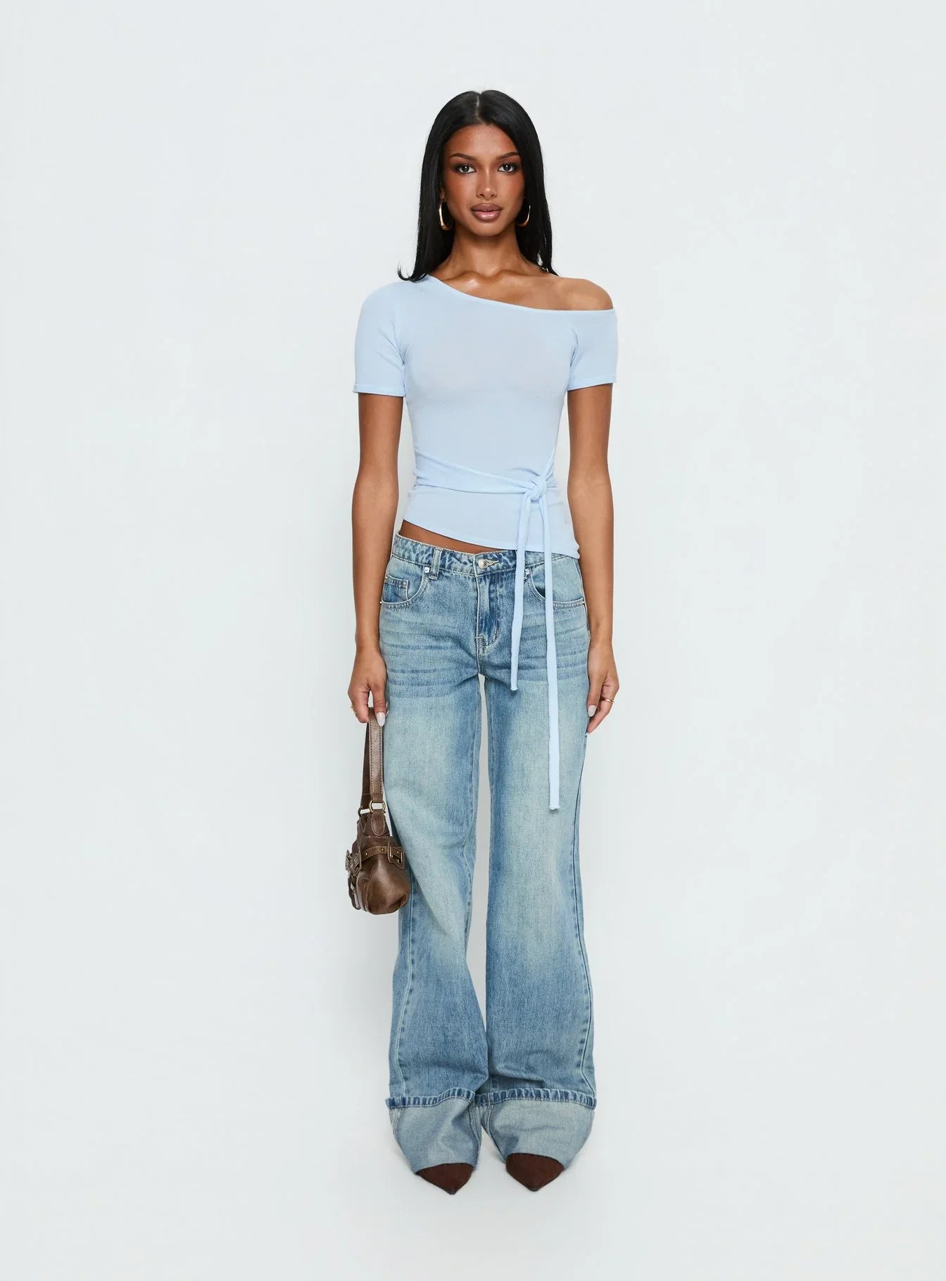 Kastor One Shoulder Short Sleeve Top Pale Blue