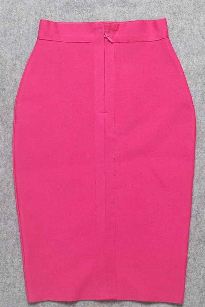 Pencil High Waist Bandage Knee Length Skirt Hot Pink