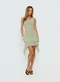 Family Ties Ruched One Shoulder Mini Dress Green