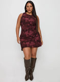 Vivre Mini Dress Burgundy Paisley Curve