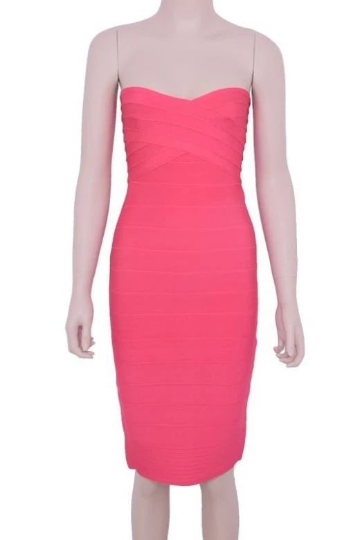 Aaliyah Bandage Midi Dress Hot Pink