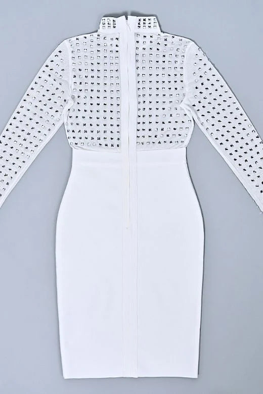 Hazel Long Sleeve Bodycon Dress White Pearl