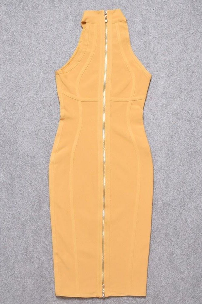 Lea Bandage Midi Dress Mustard Yellow Sale