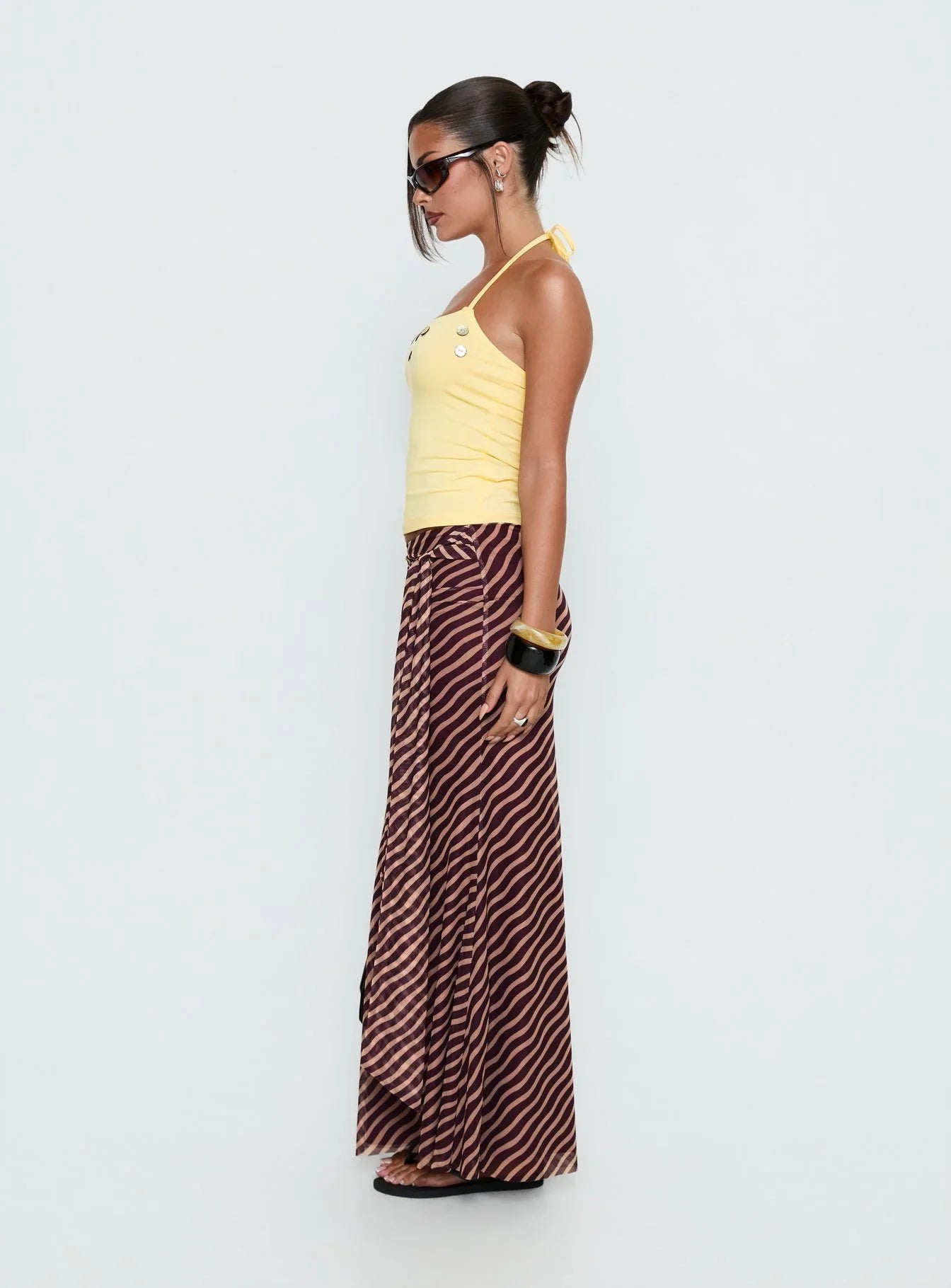 Caviar Tie Maxi Skirt Brown Stripe