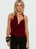 Marvelle Plunge Neck Hardware Detail Top Burgundy