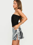 Yacht Day Sequin Mini Skirt Silver