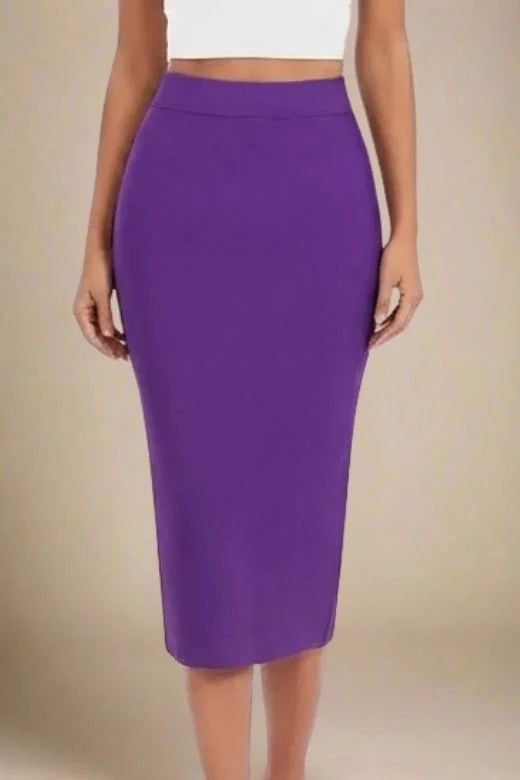 Pencil High Waist Bandage Midi Skirt Plum Purple
