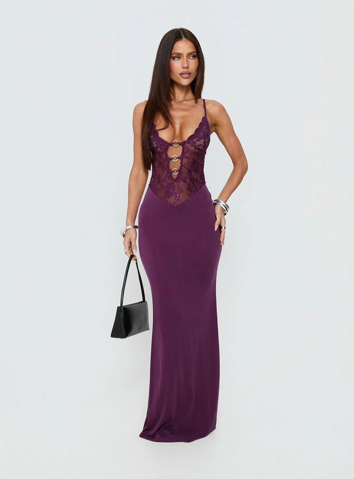 Totema Lace Halter Maxi Dress Purple