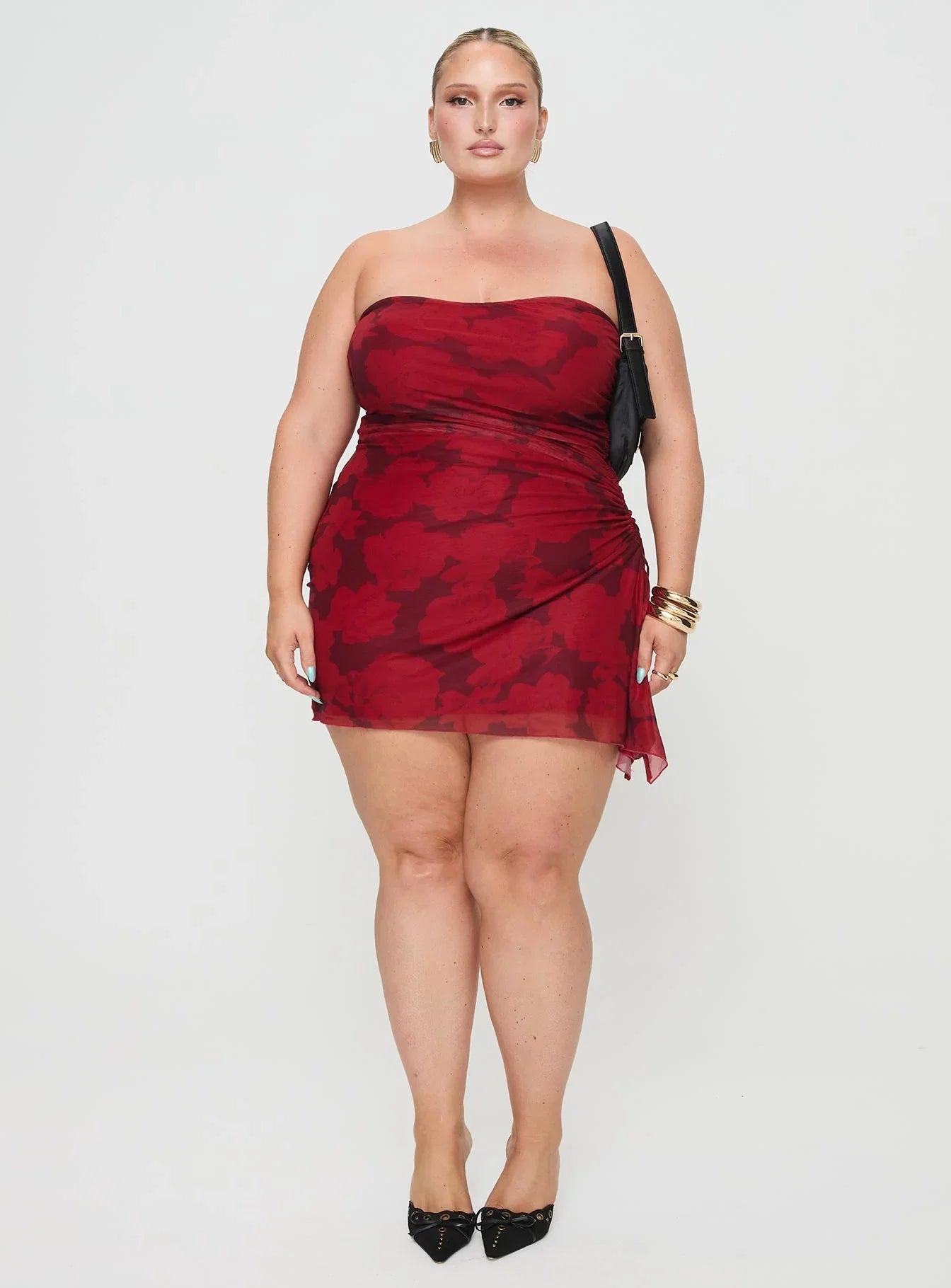 Donelli Mini Dress Burgundy Red Floral Curve