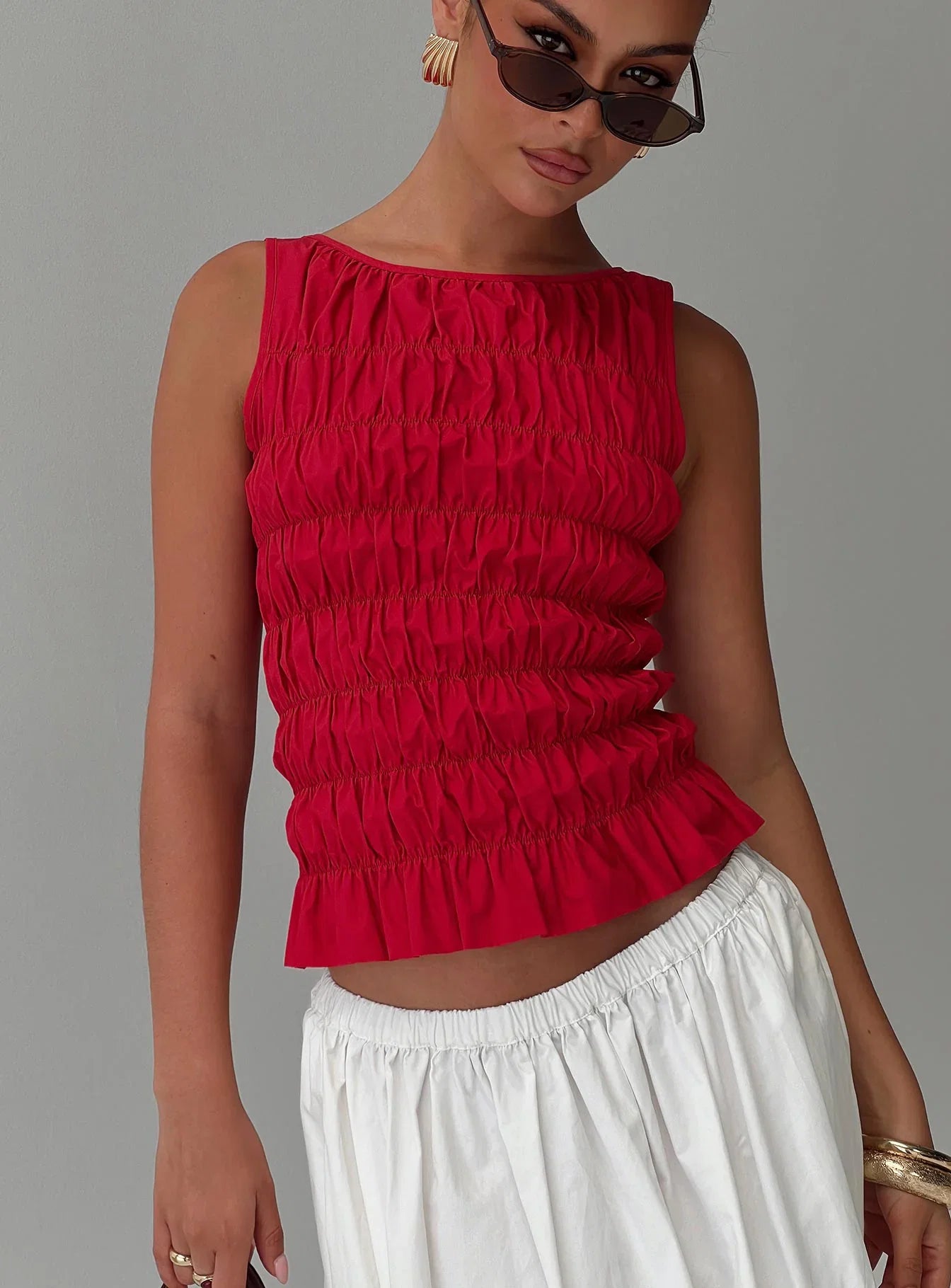 Marleene Shirred Top Red